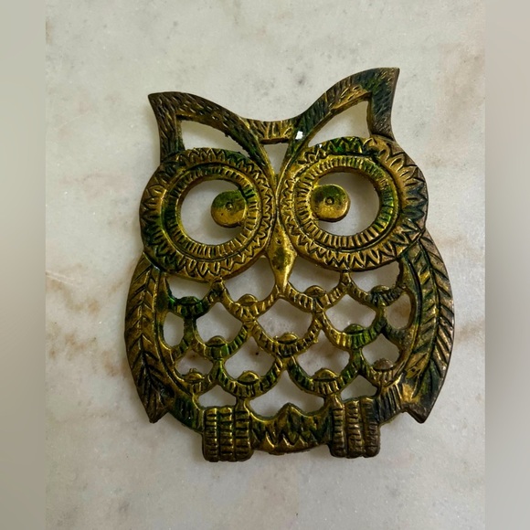 Vintage Handcrafted Solid Brass Owl Shaped Trivet Made In Taiwan - Picture 1 of 5